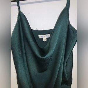 Emerald Satin Cowl-Neck Bodysuit